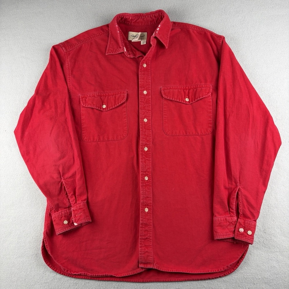 Eddie Bauer Vintage 90s Button Up Shirt Red 2 Pocket Cotton Men's L